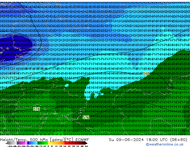 Z500/Rain (+SLP)/Z850 ECMWF So 09.06.2024 18 UTC