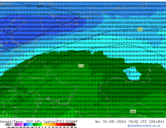 Z500/Rain (+SLP)/Z850 ECMWF  10.06.2024 18 UTC