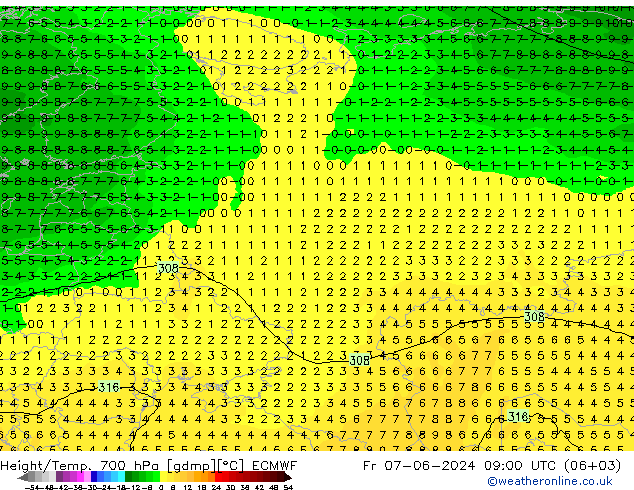 Height/Temp. 700 hPa ECMWF Sex 07.06.2024 09 UTC