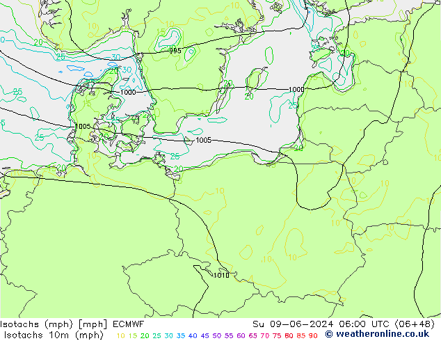 Isotachs (mph) ECMWF  09.06.2024 06 UTC