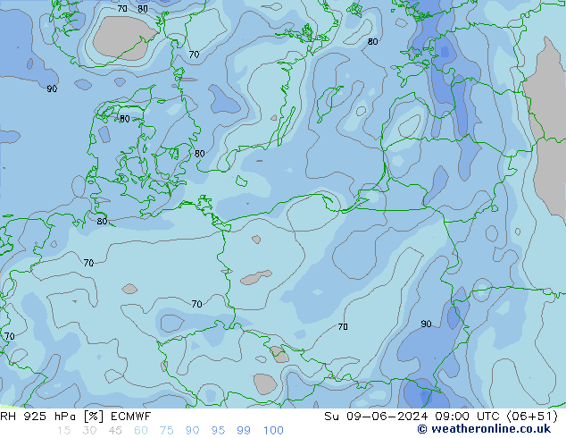 RH 925 hPa ECMWF  09.06.2024 09 UTC