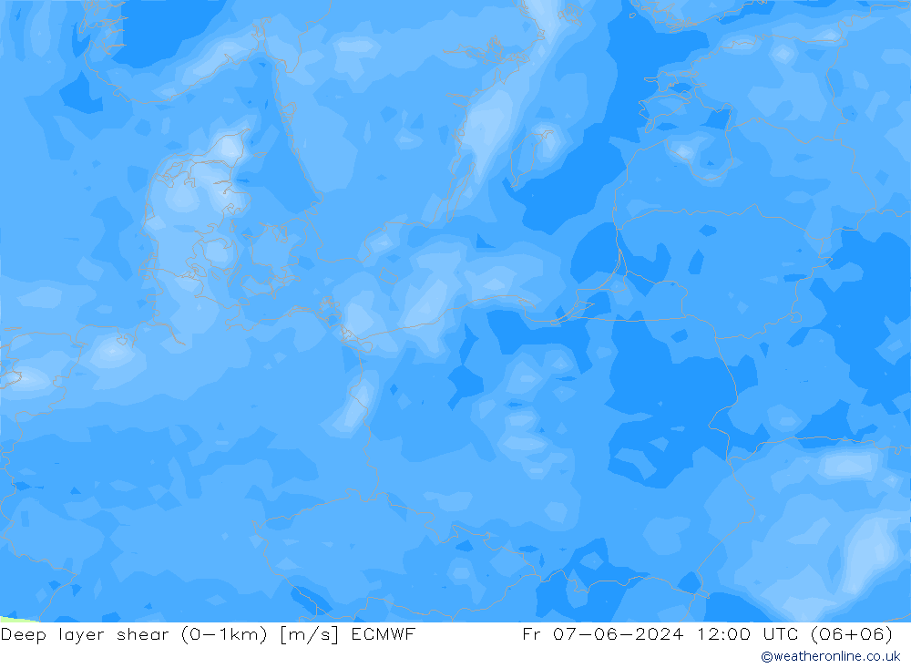 Deep layer shear (0-1km) ECMWF pt. 07.06.2024 12 UTC