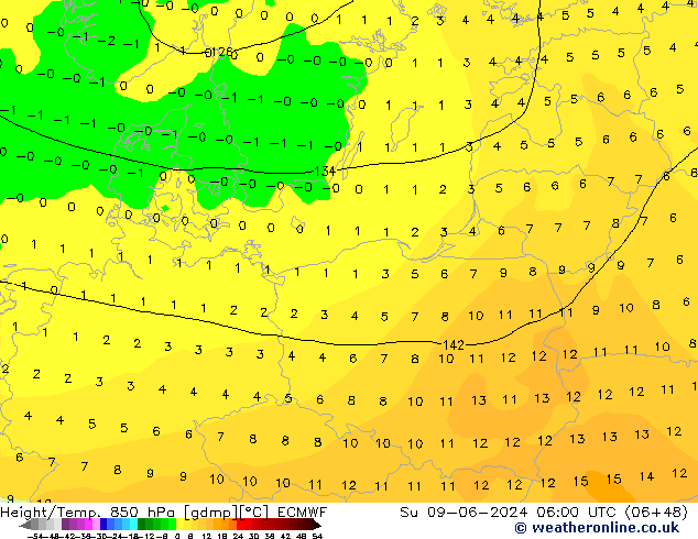 Z500/Rain (+SLP)/Z850 ECMWF dom 09.06.2024 06 UTC