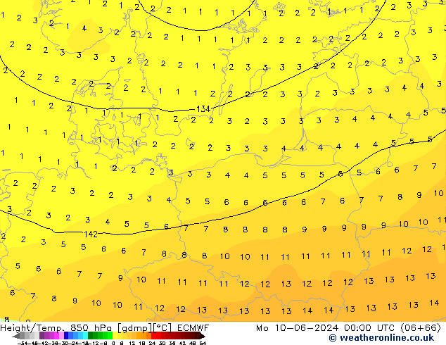 Z500/Rain (+SLP)/Z850 ECMWF lun 10.06.2024 00 UTC