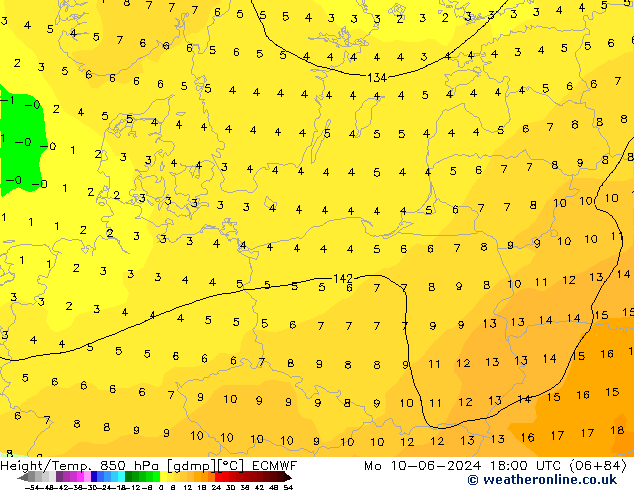 Z500/Rain (+SLP)/Z850 ECMWF pon. 10.06.2024 18 UTC