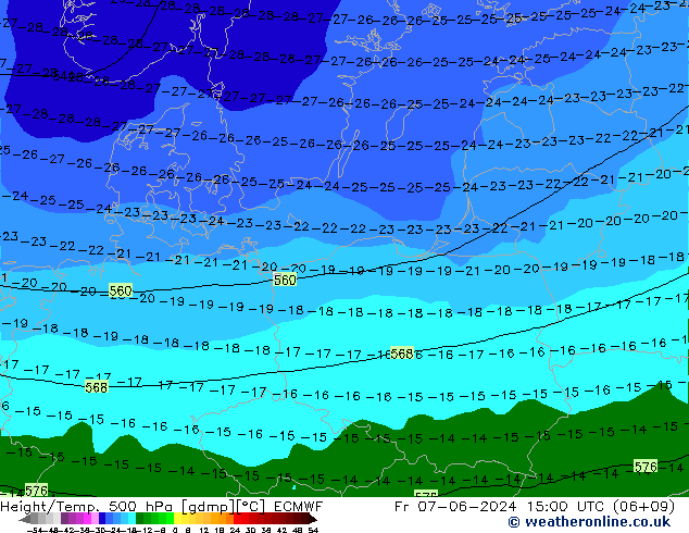 Height/Temp. 500 hPa ECMWF Fr 07.06.2024 15 UTC