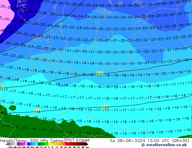 Z500/Rain (+SLP)/Z850 ECMWF Sáb 08.06.2024 12 UTC