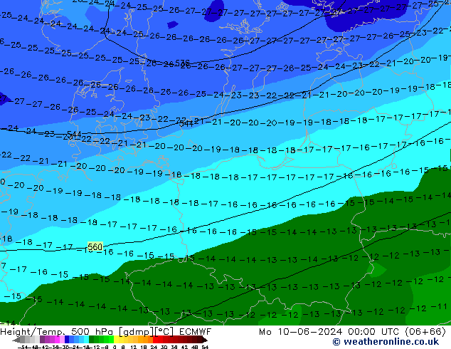 Z500/Rain (+SLP)/Z850 ECMWF lun 10.06.2024 00 UTC