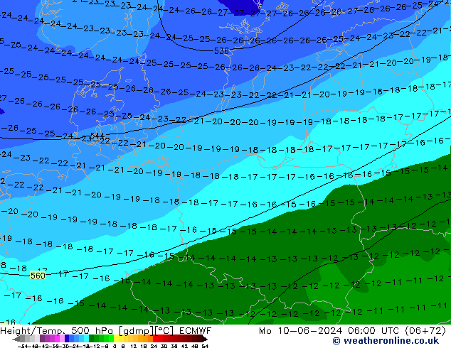 Z500/Rain (+SLP)/Z850 ECMWF Mo 10.06.2024 06 UTC