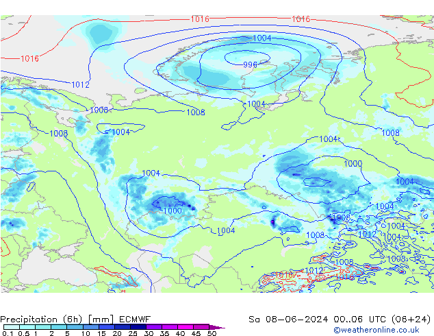 Z500/Rain (+SLP)/Z850 ECMWF Sa 08.06.2024 06 UTC