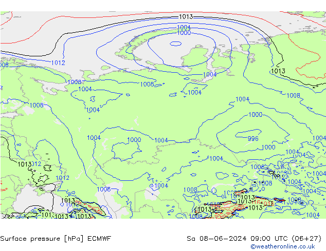 pressão do solo ECMWF Sáb 08.06.2024 09 UTC