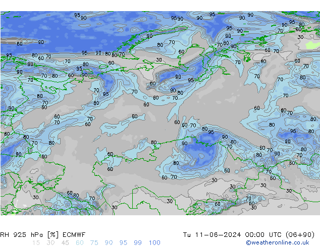 RH 925 hPa ECMWF Ter 11.06.2024 00 UTC