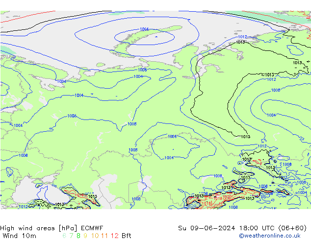 Izotacha ECMWF nie. 09.06.2024 18 UTC