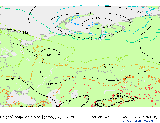 Hoogte/Temp. 850 hPa ECMWF za 08.06.2024 00 UTC