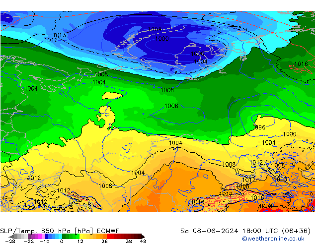 SLP/Temp. 850 hPa ECMWF sam 08.06.2024 18 UTC