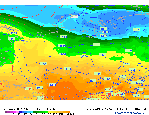 Thck 850-1000 гПа ECMWF пт 07.06.2024 06 UTC