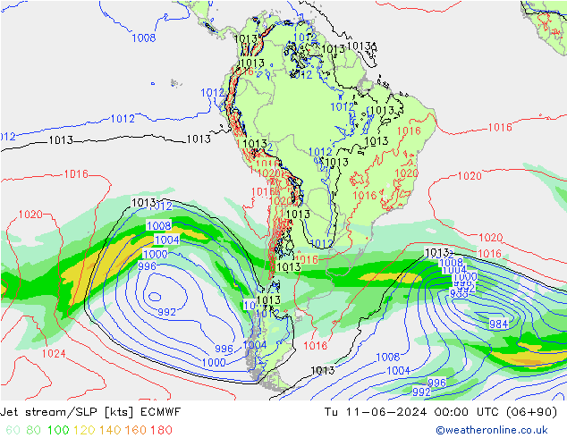 Jet stream ECMWF Ter 11.06.2024 00 UTC