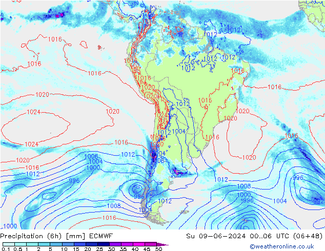 Précipitation (6h) ECMWF dim 09.06.2024 06 UTC