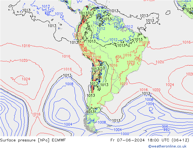 pressão do solo ECMWF Sex 07.06.2024 18 UTC