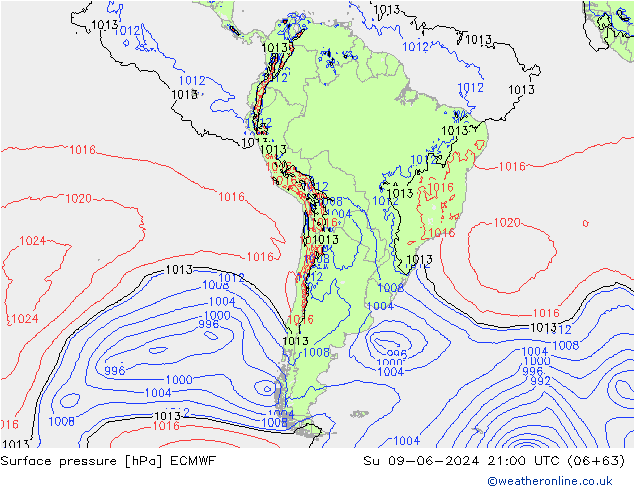 ciśnienie ECMWF nie. 09.06.2024 21 UTC