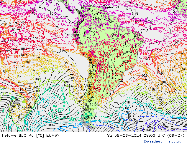 Theta-e 850гПа ECMWF сб 08.06.2024 09 UTC