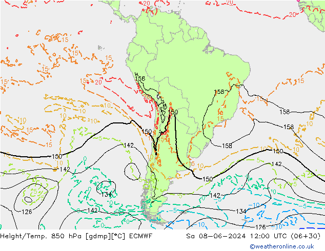 Z500/Yağmur (+YB)/Z850 ECMWF Cts 08.06.2024 12 UTC