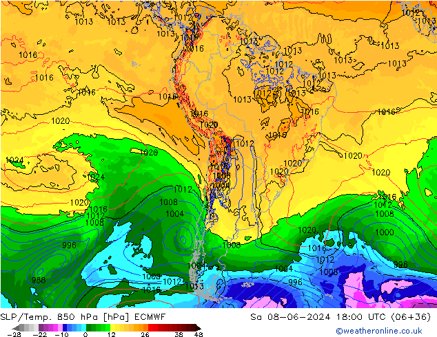 SLP/Temp. 850 hPa ECMWF  08.06.2024 18 UTC