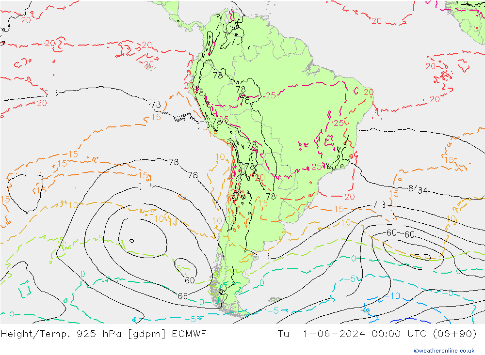 Height/Temp. 925 гПа ECMWF вт 11.06.2024 00 UTC