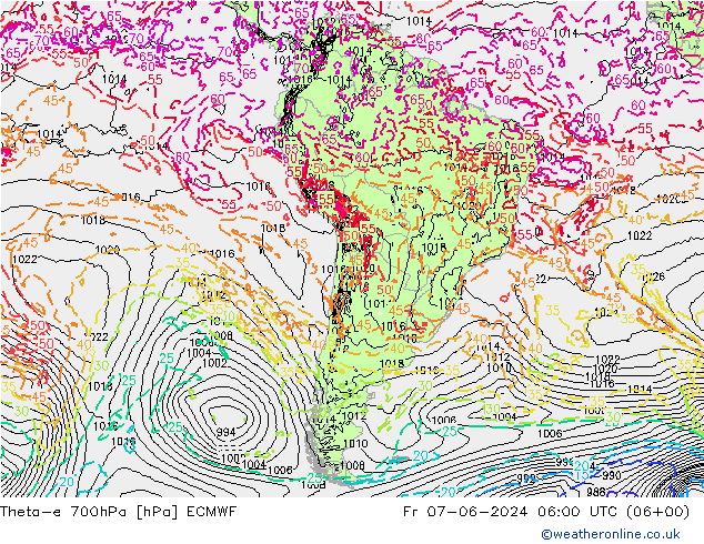 Theta-e 700hPa ECMWF  07.06.2024 06 UTC