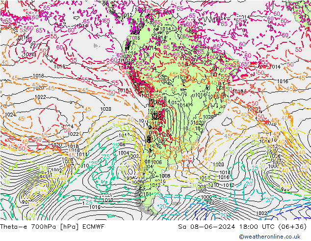 Theta-e 700hPa ECMWF sam 08.06.2024 18 UTC