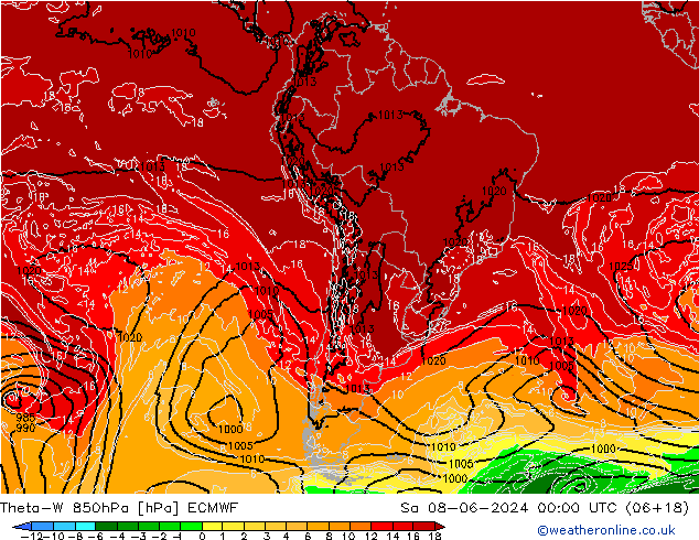 Theta-W 850hPa ECMWF Sa 08.06.2024 00 UTC