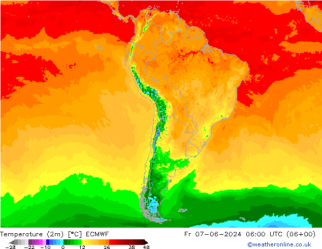 Temperatura (2m) ECMWF ven 07.06.2024 06 UTC