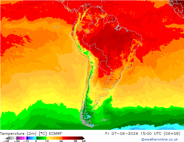 Temperaturkarte (2m) ECMWF Fr 07.06.2024 15 UTC