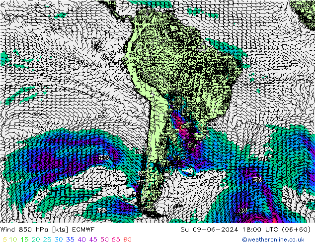 Wind 850 hPa ECMWF zo 09.06.2024 18 UTC