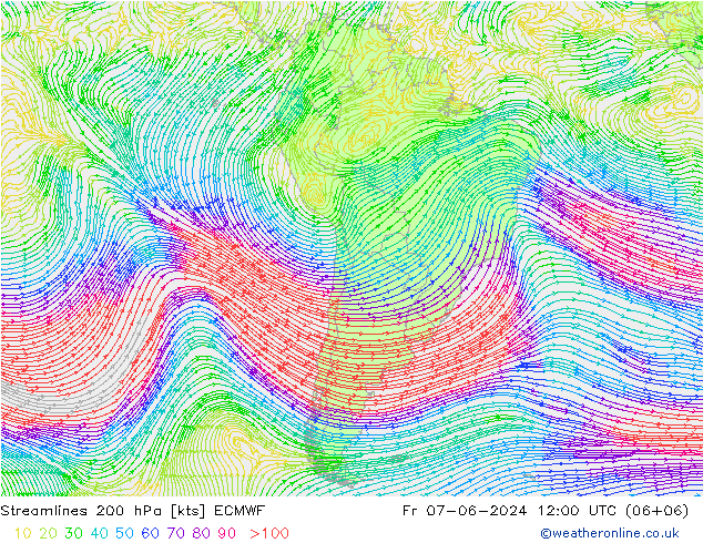 Streamlines 200 hPa ECMWF Fr 07.06.2024 12 UTC