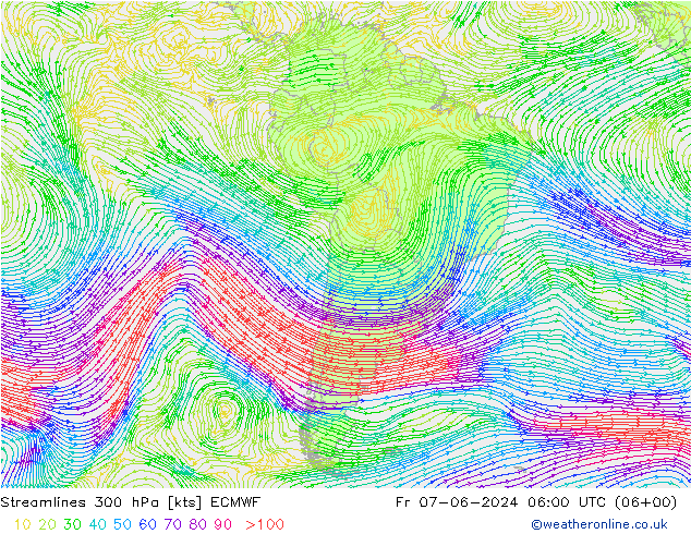 Streamlines 300 hPa ECMWF Fr 07.06.2024 06 UTC