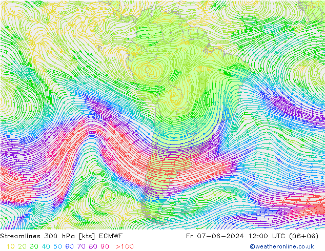 Línea de corriente 300 hPa ECMWF vie 07.06.2024 12 UTC