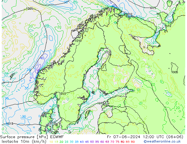 Isotachen (km/h) ECMWF Fr 07.06.2024 12 UTC