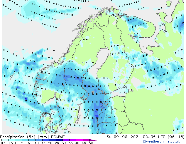 Z500/Rain (+SLP)/Z850 ECMWF Su 09.06.2024 06 UTC