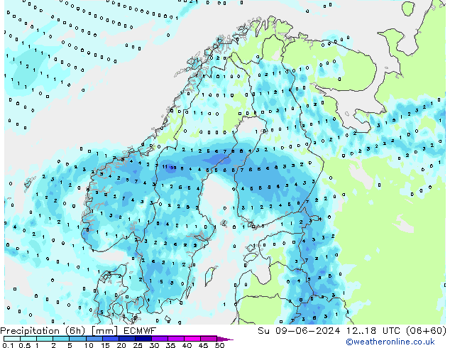 Z500/Rain (+SLP)/Z850 ECMWF Su 09.06.2024 18 UTC