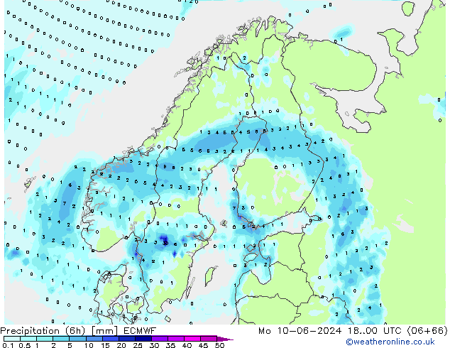 Precipitazione (6h) ECMWF lun 10.06.2024 00 UTC