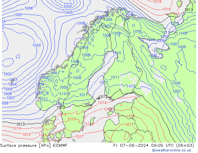 Surface pressure ECMWF Fr 07.06.2024 09 UTC