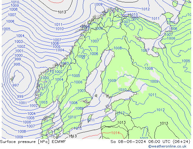 Atmosférický tlak ECMWF So 08.06.2024 06 UTC