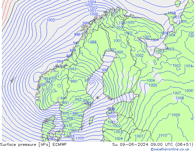 Presión superficial ECMWF dom 09.06.2024 09 UTC