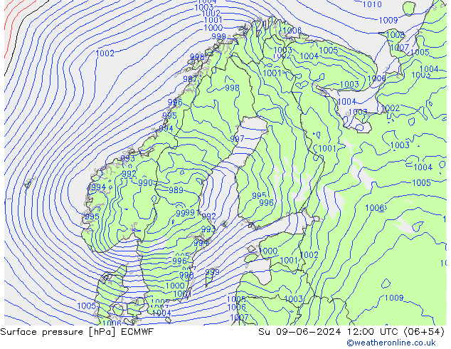 Bodendruck ECMWF So 09.06.2024 12 UTC