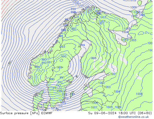 pressão do solo ECMWF Dom 09.06.2024 18 UTC