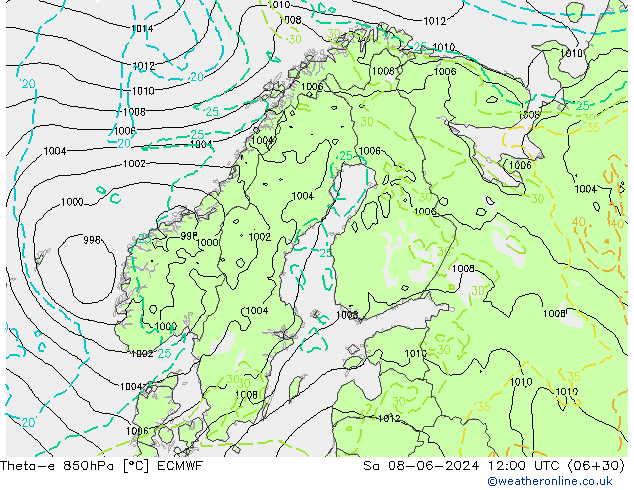 Theta-e 850hPa ECMWF Sa 08.06.2024 12 UTC