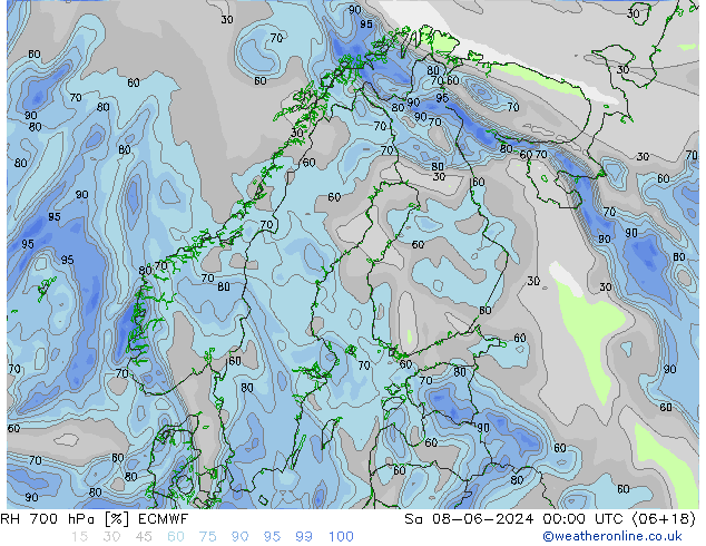 RH 700 hPa ECMWF Sa 08.06.2024 00 UTC