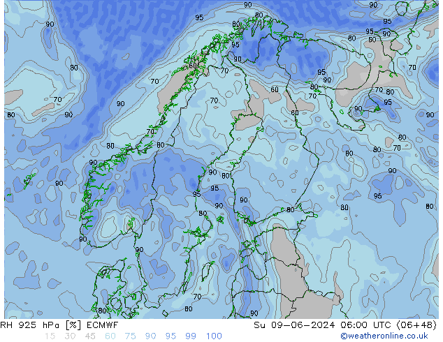 RH 925 hPa ECMWF So 09.06.2024 06 UTC