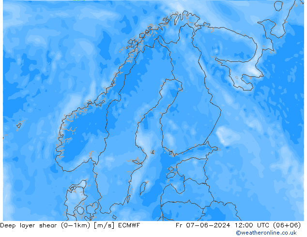 Deep layer shear (0-1km) ECMWF Cu 07.06.2024 12 UTC